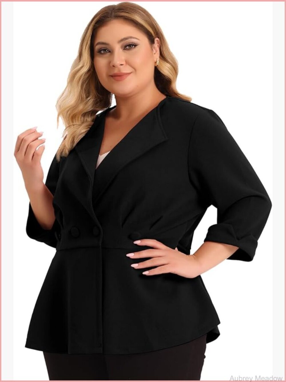 Plus Size Peplum Blazer Notched Lapel Button Front Work Office Cardigan Jacket
